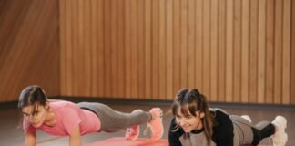 Two friends doing yoga